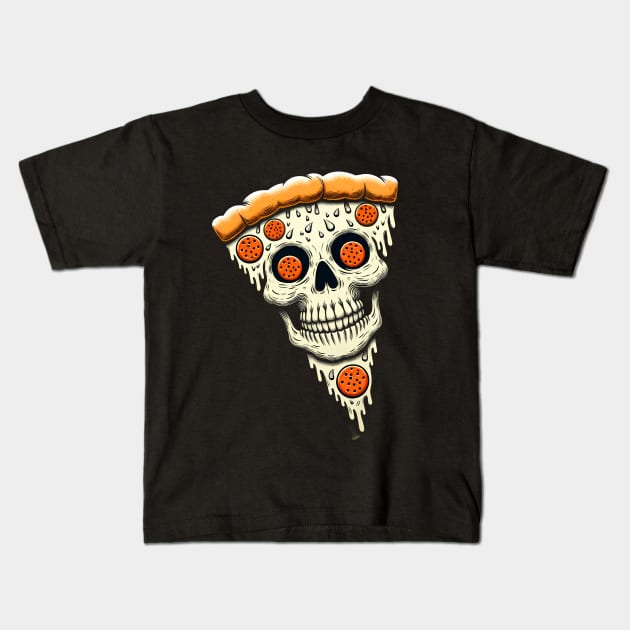 Pizza Skull Face, Funny Pizza Lover, Halloween Kids T-Shirt by dukito